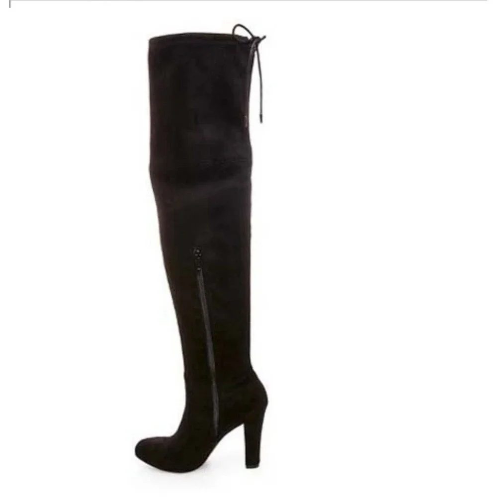 Mossimo Mariah Black Over the Knee Microsuede Block Heel Zipper Tie Boots NWT